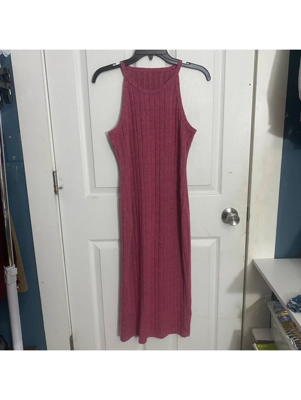 Pink Ribbed Midi Tank Bodycon Dress XL